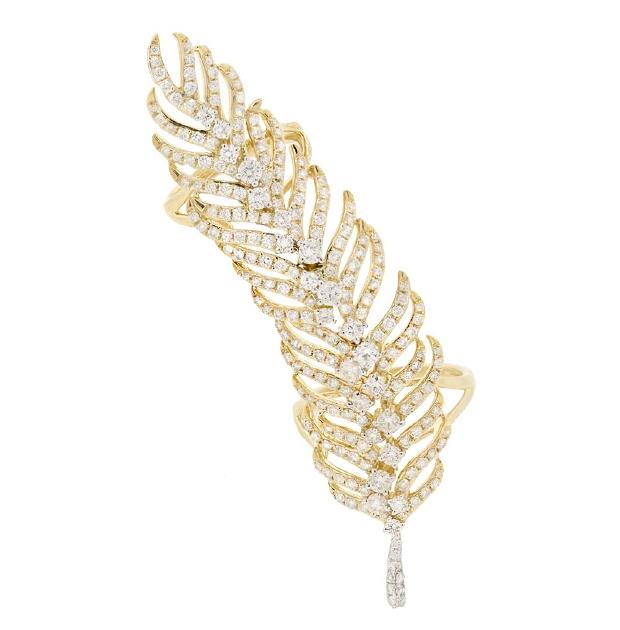 2.65 Ctw 14k Yellow Gold Diamond Feather Ring