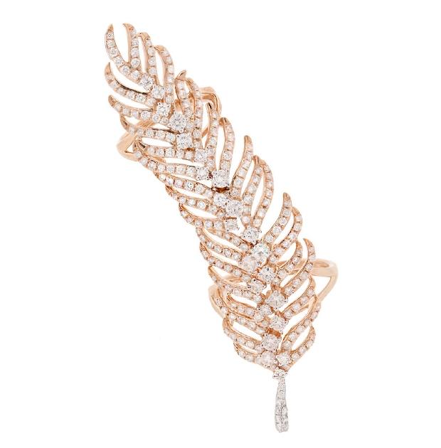 2.65 Ctw 14k Rose Gold Diamond Feather Ring