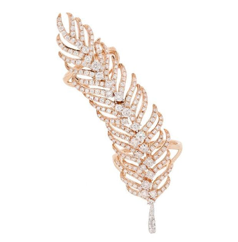 2.65 Ctw 14k Rose Gold Diamond Feather Ring