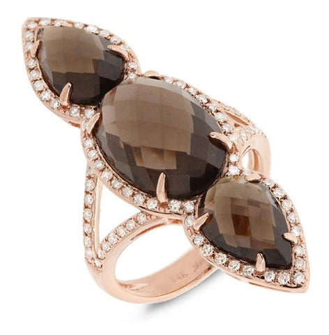 0.56 Ctw Diamond And 9.85 Ctw Smokey Topaz 14k Rose Gold Ring