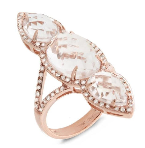 0.56 Ctw Diamond And 9.44 Ctw White Topaz 14k Rose Gold Ring