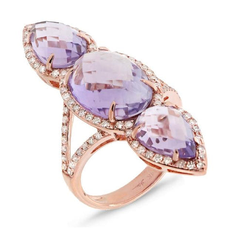 0.56 Ctw Diamond And 9.17 Ctw Amethyst 14k Rose Gold Ring
