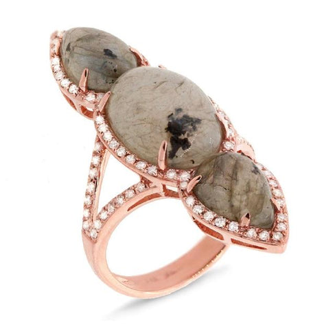 0.56 Ctw Diamond And 10.35 Ctw Labordorite 14k Rose Gold Ring