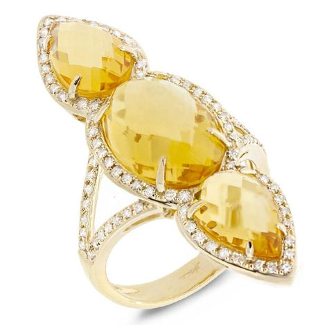 0.56 Ctw Diamond And 8.94 Ctw Citrine 14k Yellow Gold Ring