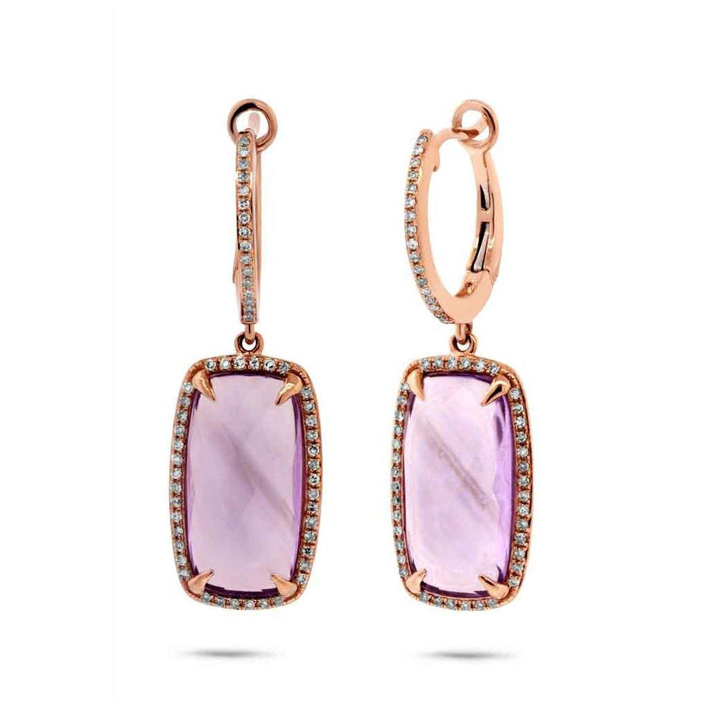 0.34 Ctw Diamond And 9.11 Ctw Amethyst 14k Rose Gold Earring