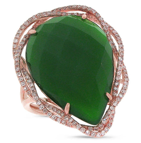 0.38 Ctw Diamond And 13.49 Ctw Green Agate 14k Rose Gold Ring