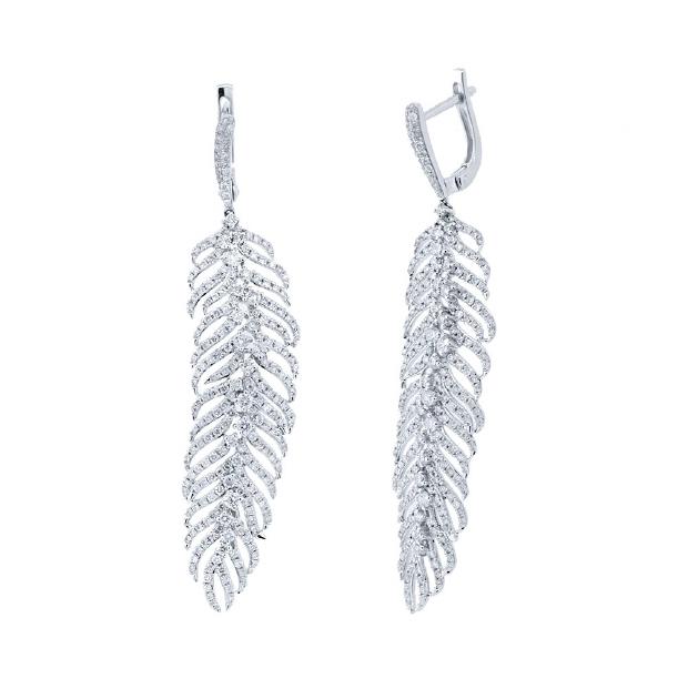 4.55 Ctw 14k White Gold Diamond Feather Earring