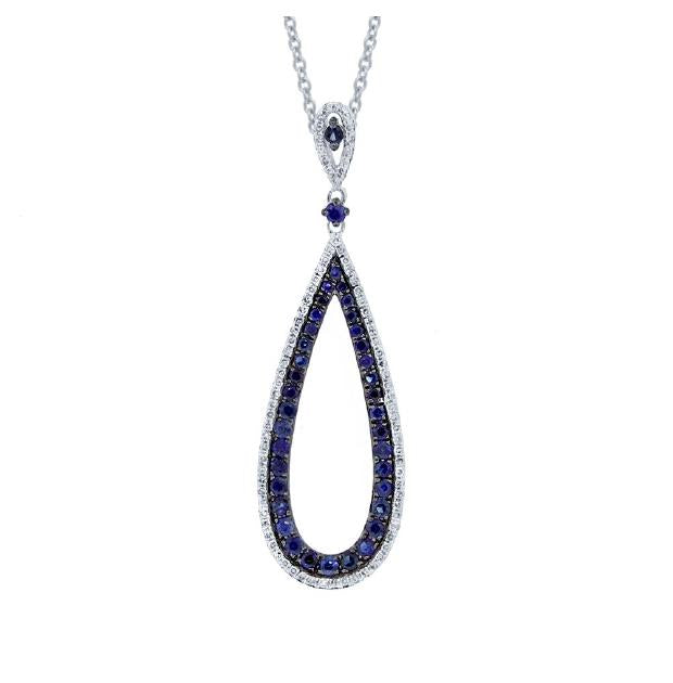 0.24 Ctw Diamond And 0.82 Ctw Blue Sapphire 14k White Gold Pendant Necklace With 18 Inch Chain