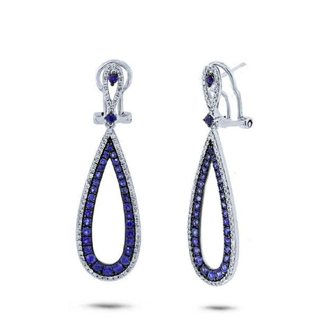 0.46 Ctw Diamond And 1.28 Ctw Blue Sapphire 14k White Gold Earring