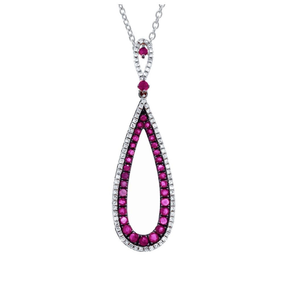 0.24 Ctw Diamond And 0.91 Ctw Ruby 14k White Gold Pendant Necklace With 18 Inch Chain