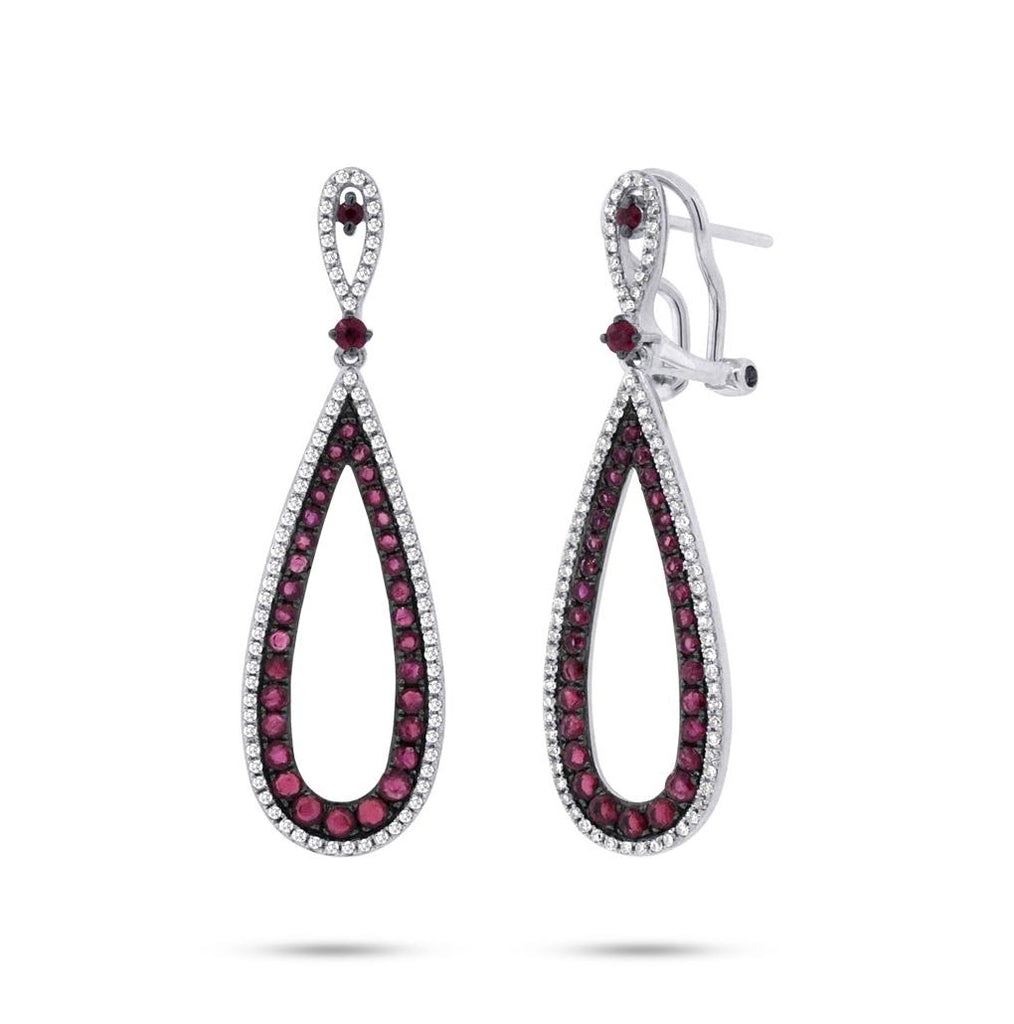 0.46 Ctw Diamond And 1.50 Ctw Ruby 14k White Gold Earring