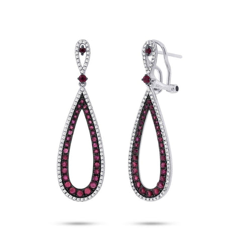 0.46 Ctw Diamond And 1.50 Ctw Ruby 14k White Gold Earring