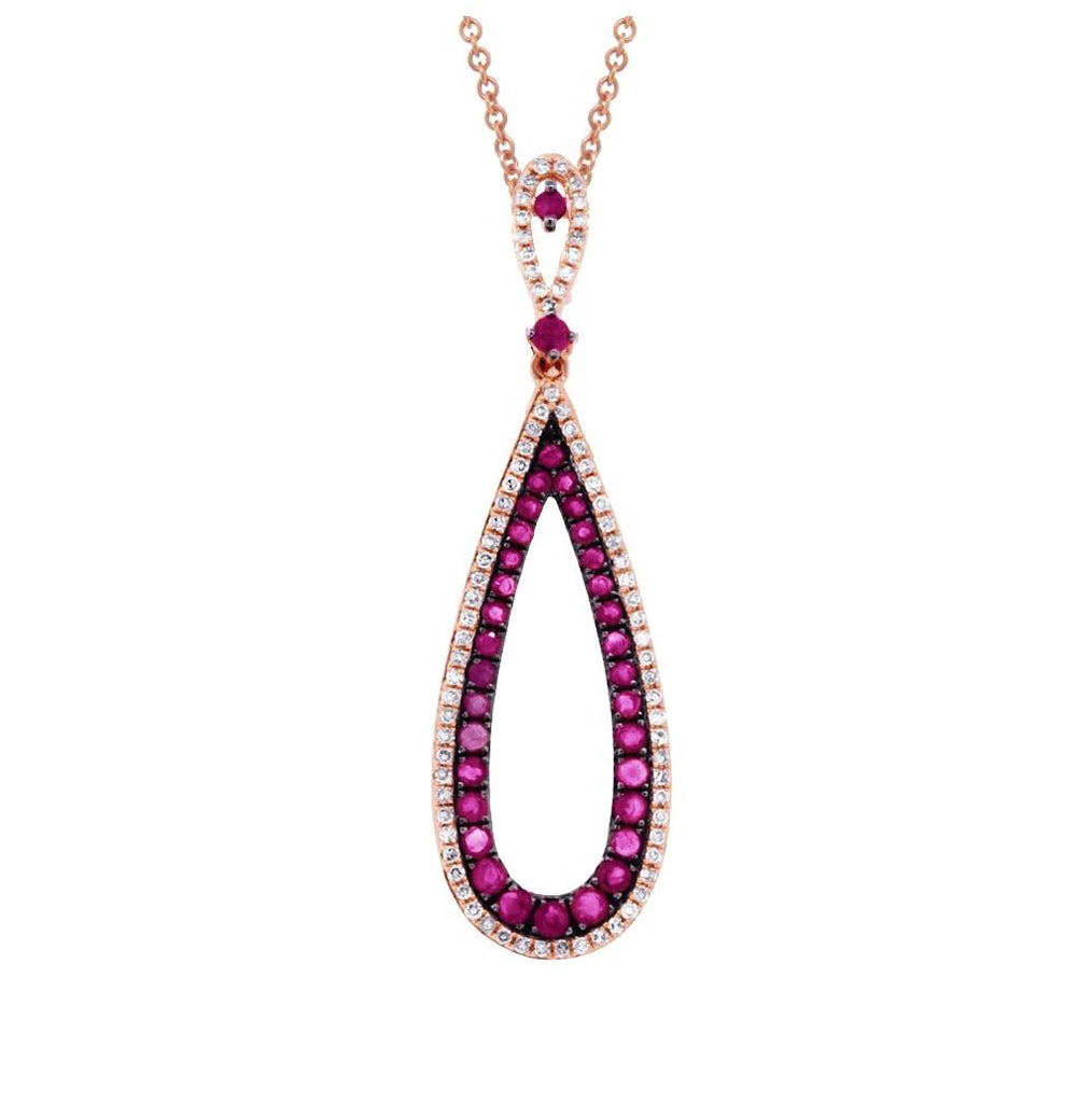 0.24 Ctw Diamond And 0.91 Ctw Ruby 14k Rose Gold Pendant Necklace With 18 Inch Chain