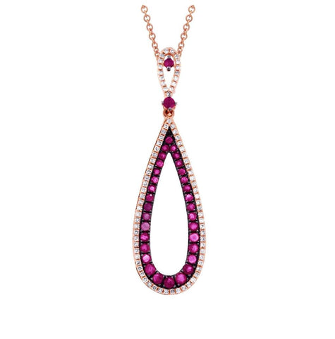 0.24 Ctw Diamond And 0.91 Ctw Ruby 14k Rose Gold Pendant Necklace With 18 Inch Chain