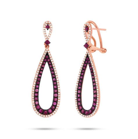 0.46 Ctw Diamond And 1.50 Ctw Ruby 14k Rose Gold Earring