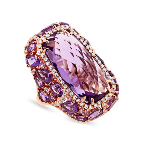 0.56 Ctw Diamond And 20.84 Ctw Amethyst And Purple Sapphire 14k Rose Gold Ring
