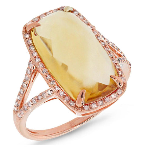 0.23 Ctw Diamond And 6.19 Ctw Citrine 14k Rose Gold Ring