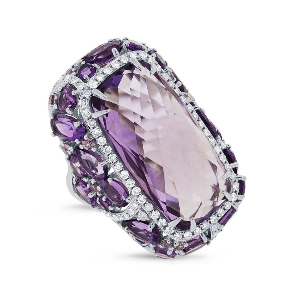 0.56 Ctw Diamond And 20.84 Ctw Amethyst And Purple Sapphire 14k White Gold Ring