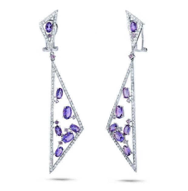 1.50 Ctw Diamond And 4.19 Ctw Amethyst And Purple Sapphire 14k White Gold Earring