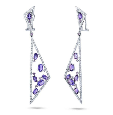 1.50 Ctw Diamond And 4.19 Ctw Amethyst And Purple Sapphire 14k White Gold Earring