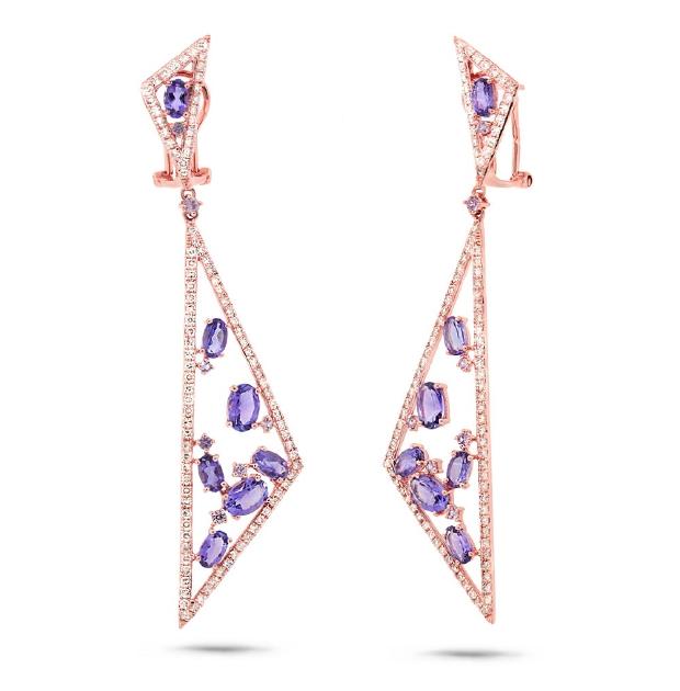 1.50 Ctw Diamond And 4.19 Ctw Amethyst And Purple Sapphire 14k Rose Gold Earring