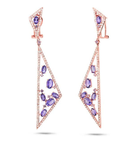 1.50 Ctw Diamond And 4.19 Ctw Amethyst And Purple Sapphire 14k Rose Gold Earring