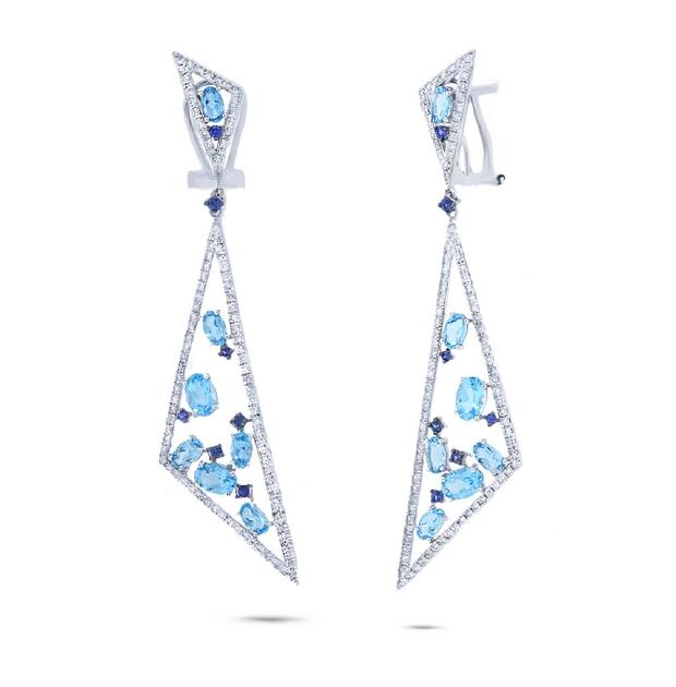 1.50 Ctw Diamond And 5.34 Ctw Blue Topaz And Bluesapphire 14k White Gold Earring