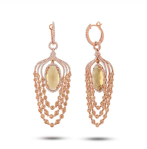 1.09 Ctw Diamond And 11.98 Ctw Citrine And Yellow Sapphire 14k Rose Gold Earring