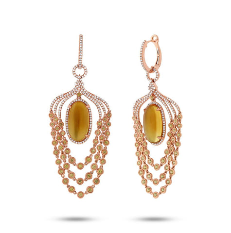 1.09 Ctw Diamond And 12.71 Ctw Citrine And Yellow Sapphire 14k Rose Gold Earring