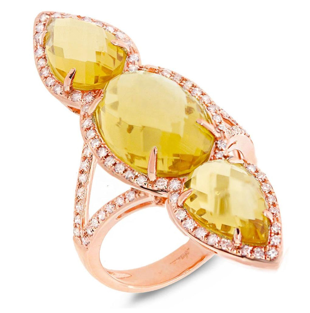 0.56 Ctw Diamond And 8.94 Ctw Citrine 14k Rose Gold Ring