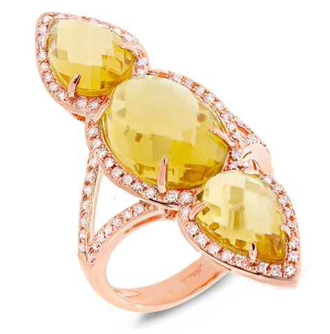 0.56 Ctw Diamond And 8.94 Ctw Citrine 14k Rose Gold Ring