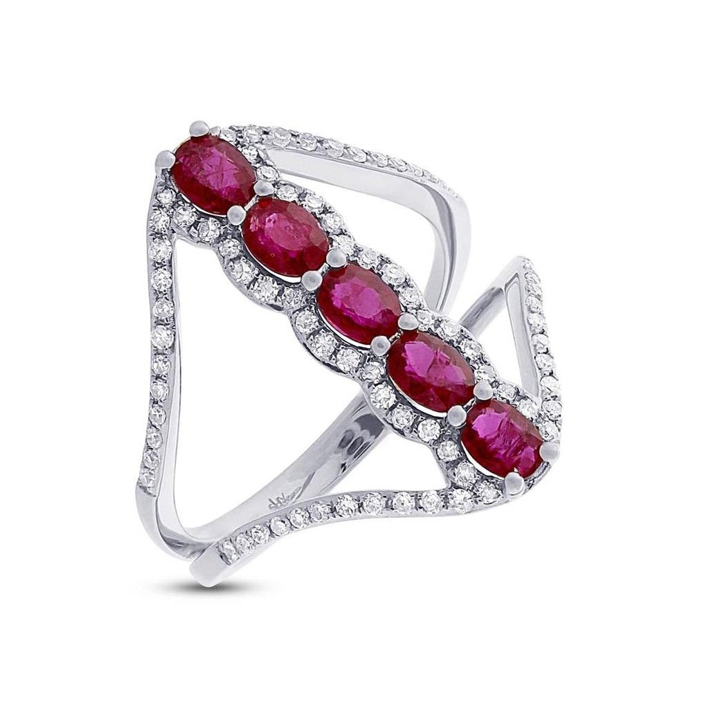 0.36 Ctw Diamond And 1.08 Ctw Ruby 14k White Gold Ring
