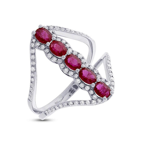 0.36 Ctw Diamond And 1.08 Ctw Ruby 14k White Gold Ring