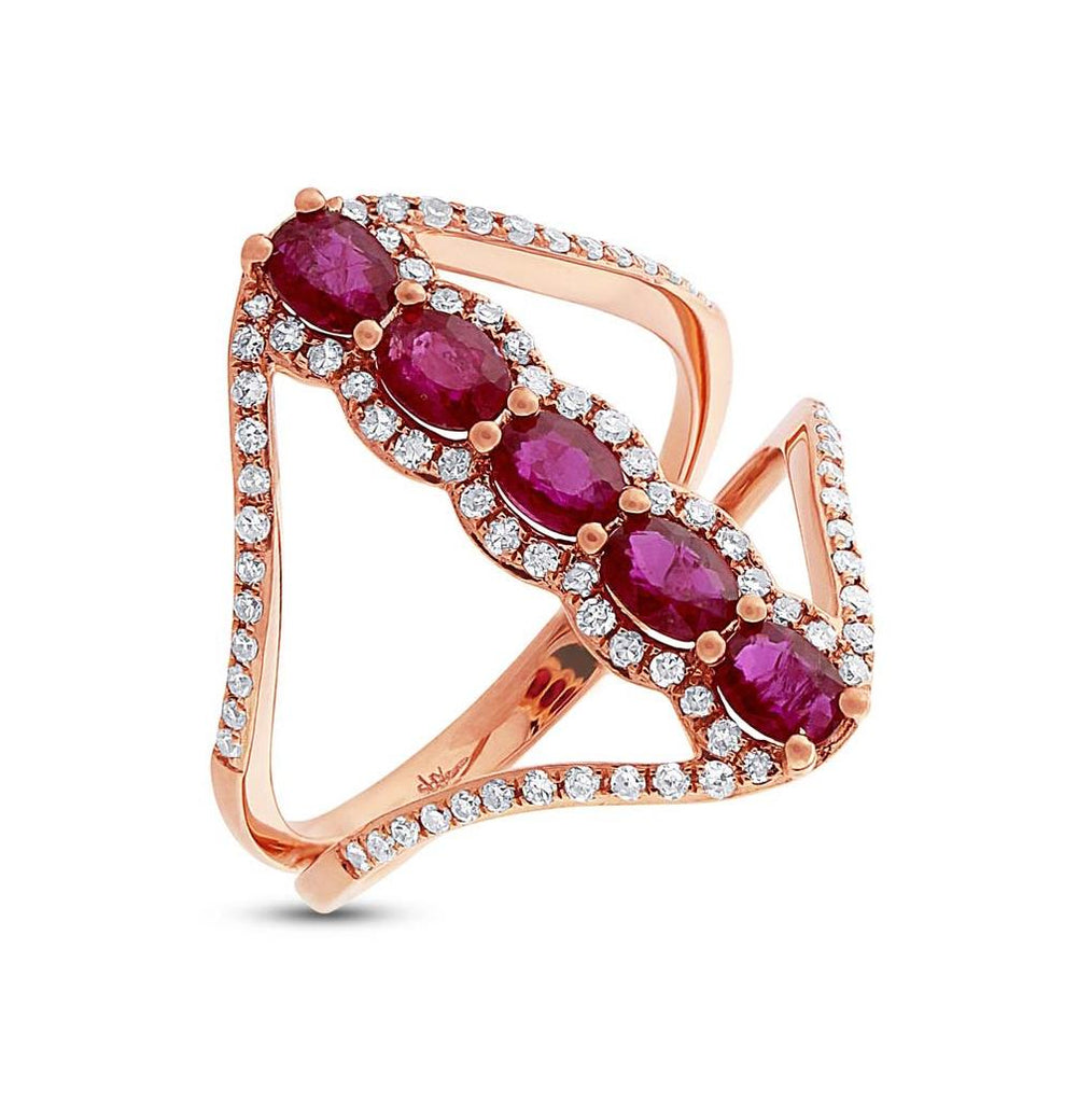 0.36 Ctw Diamond And 1.08 Ctw Ruby 14k Rose Gold Ring