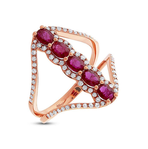 0.36 Ctw Diamond And 1.08 Ctw Ruby 14k Rose Gold Ring