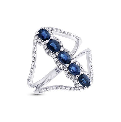 0.36 Ctw Diamond And 1.27 Ctw Blue Sapphire 14k White Gold Ring