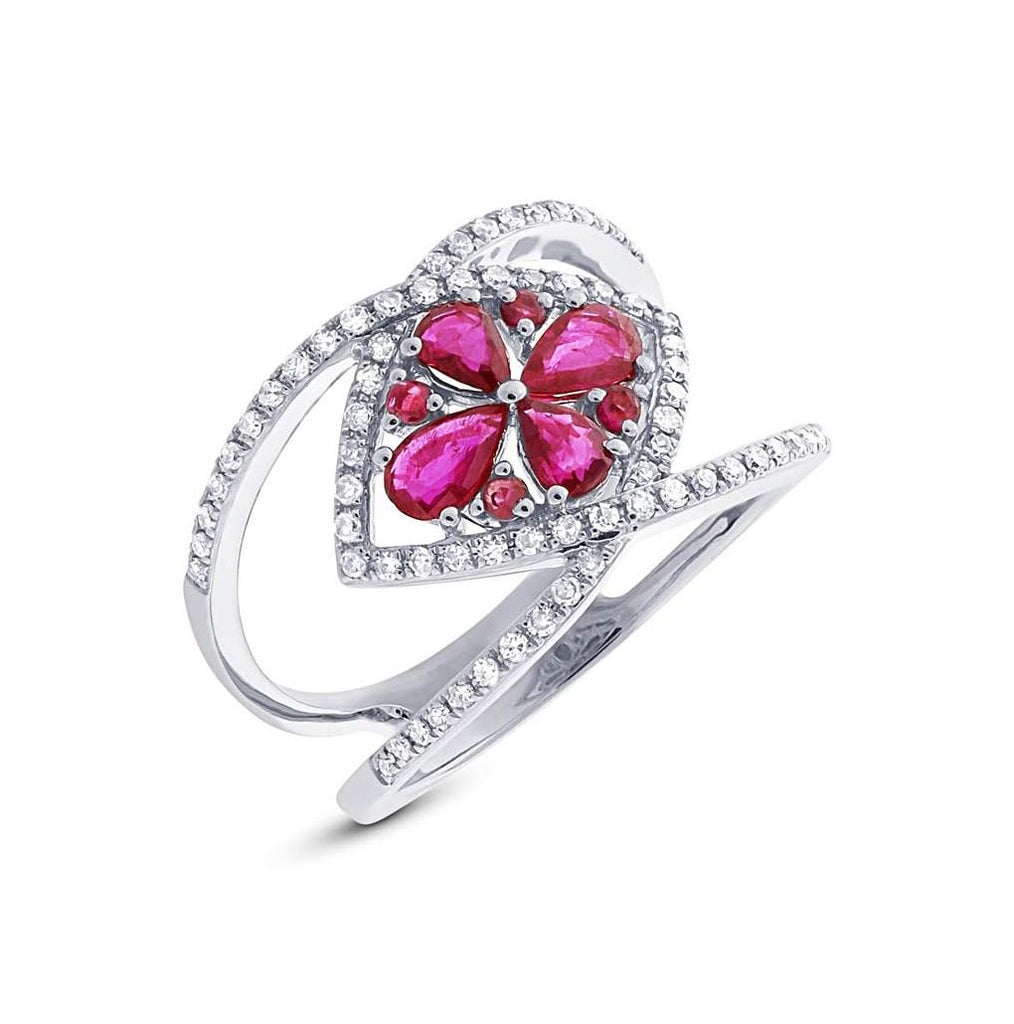 0.34 Ctw Diamond And 0.80 Ctw Ruby 14k White Gold Ring