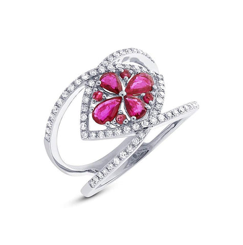 0.34 Ctw Diamond And 0.80 Ctw Ruby 14k White Gold Ring