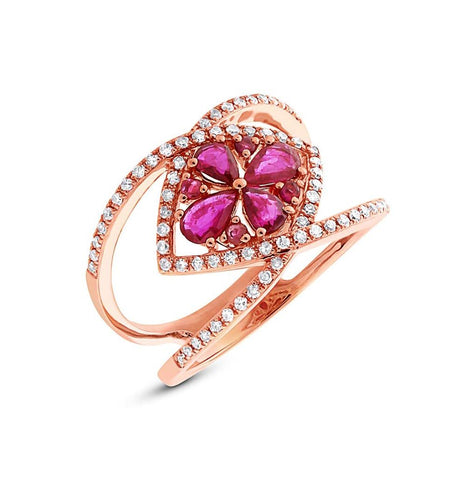 0.34 Ctw Diamond And 0.80 Ctw Ruby 14k Rose Gold Ring
