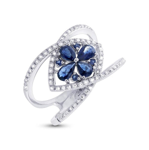 0.34 Ctw Diamond And 0.92 Ctw Blue Sapphire 14k White Gold Ring