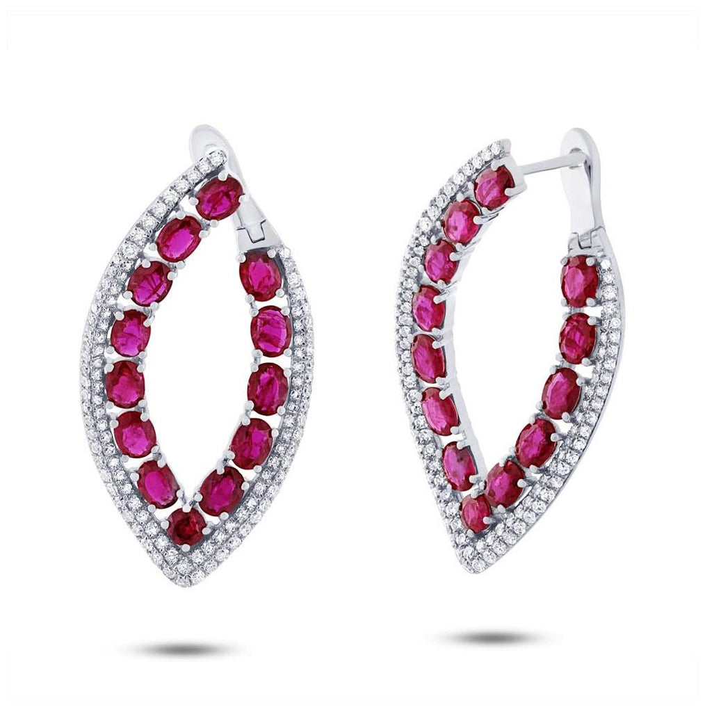 1.13 Ctw Diamond And 5.40 Ctw Ruby 14k White Gold Earring