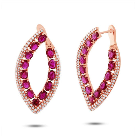 1.13 Ctw Diamond And 5.40 Ctw Ruby 14k Rose Gold Earring