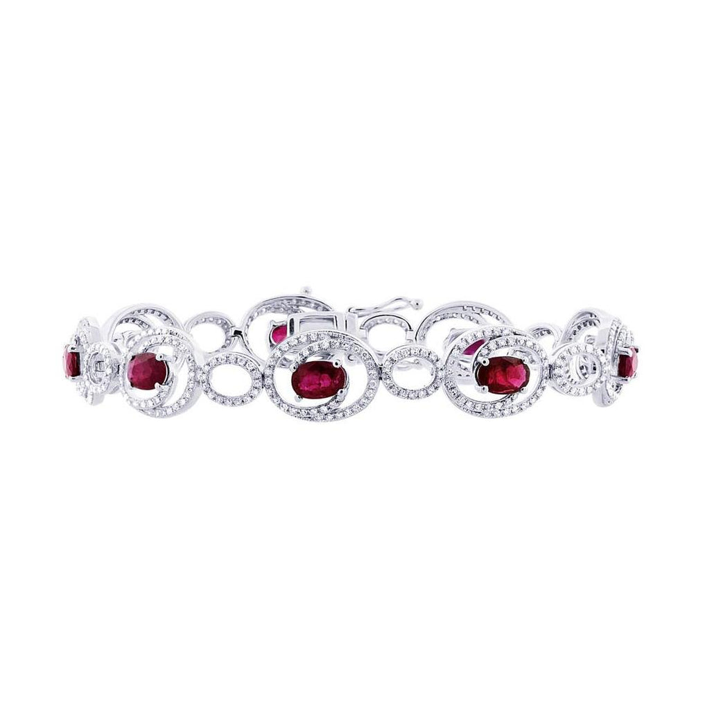 1.36 Ctw Diamond And 4.41 Ctw Ruby 14k White Gold Bracelet