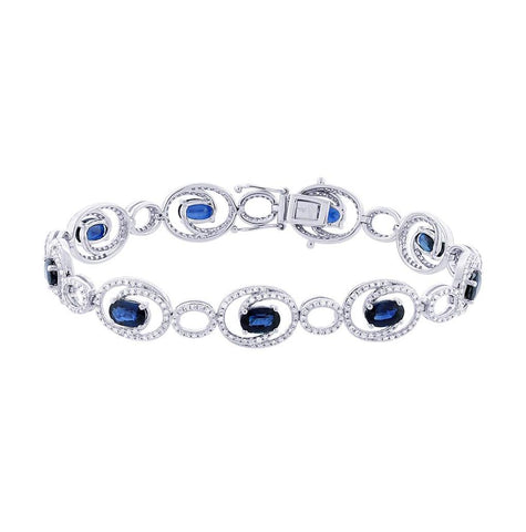 1.36 Ctw Diamond And 5.77 Ctw Blue Sapphire 14k White Gold Bracelet