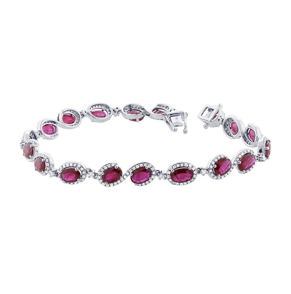 1.00 Ctw Diamond And 8.68 Ctw Ruby 14k White Gold Bracelet