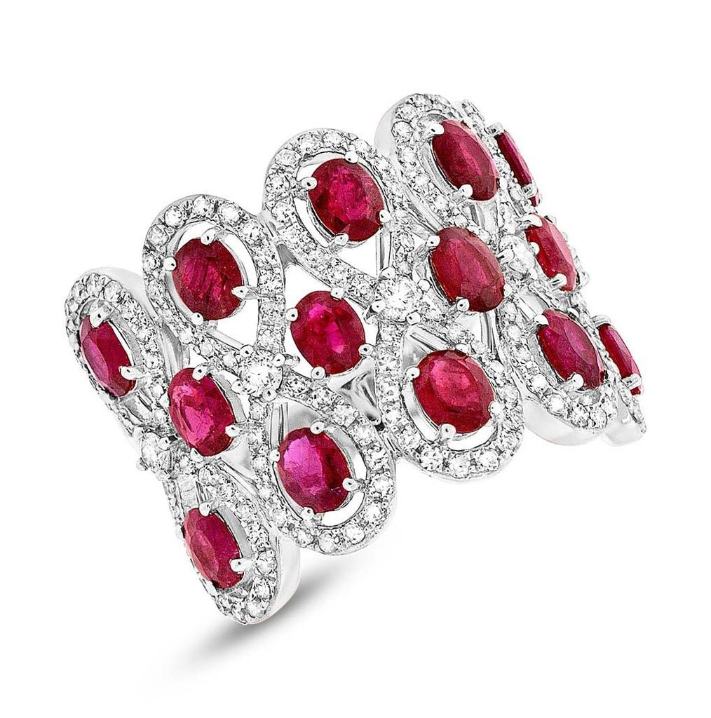 0.92 Ctw Diamond And 2.65 Ctw Ruby 14k White Gold Ring Size 5