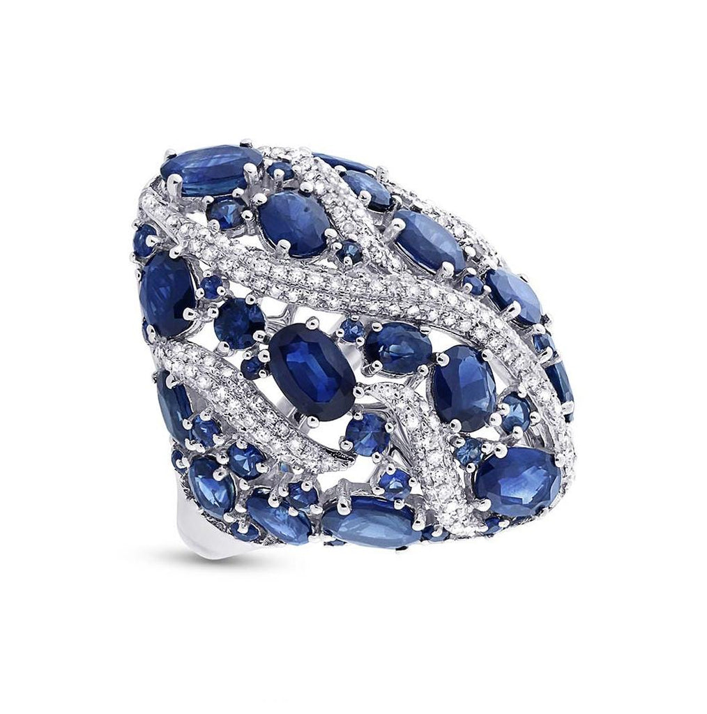 0.81 Ctw Diamond And 9.09 Ctw Blue Sapphire 14k White Gold Ring