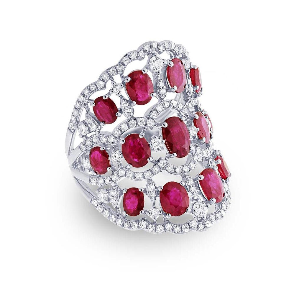 1.04 Ctw Diamond And 4.18 Ctw Ruby 14k White Gold Ring