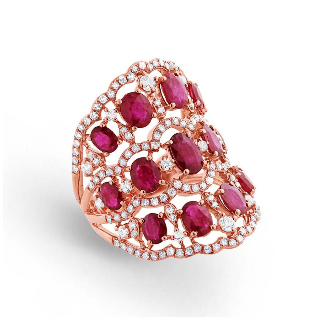 1.04 Ctw Diamond And 4.18 Ctw Ruby 14k Rose Gold Ring