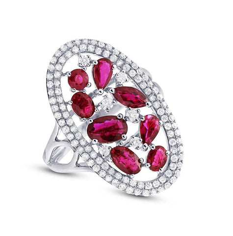 0.63 Ctw Diamond And 1.94 Ctw Ruby 14k White Gold Ring